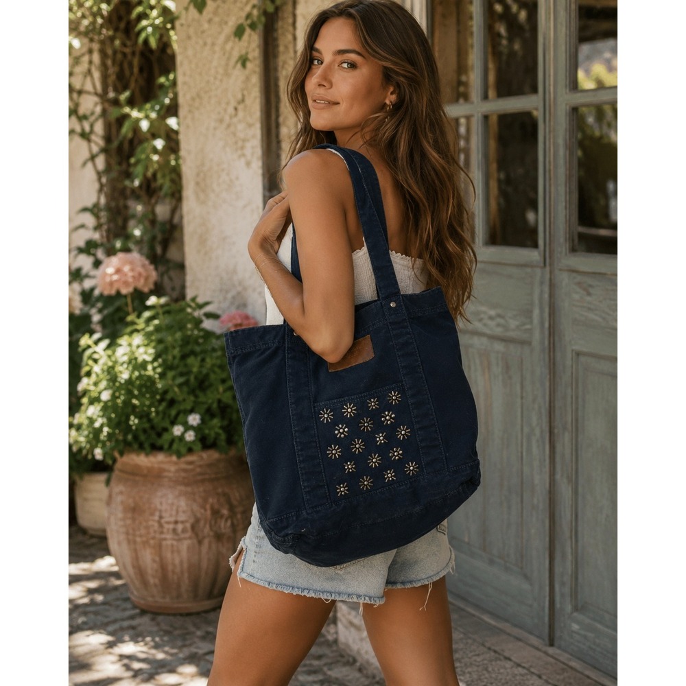 Abercrombie & Fitch Tote Bag Women OS Navy Studded Boho Y2K Indie